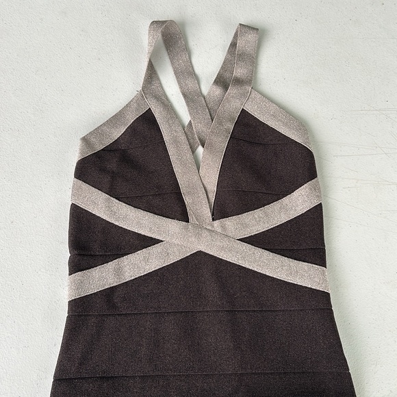 Bebe Black & Silver Metallic Bandage Dress | Size XS - Picture 4 of 5